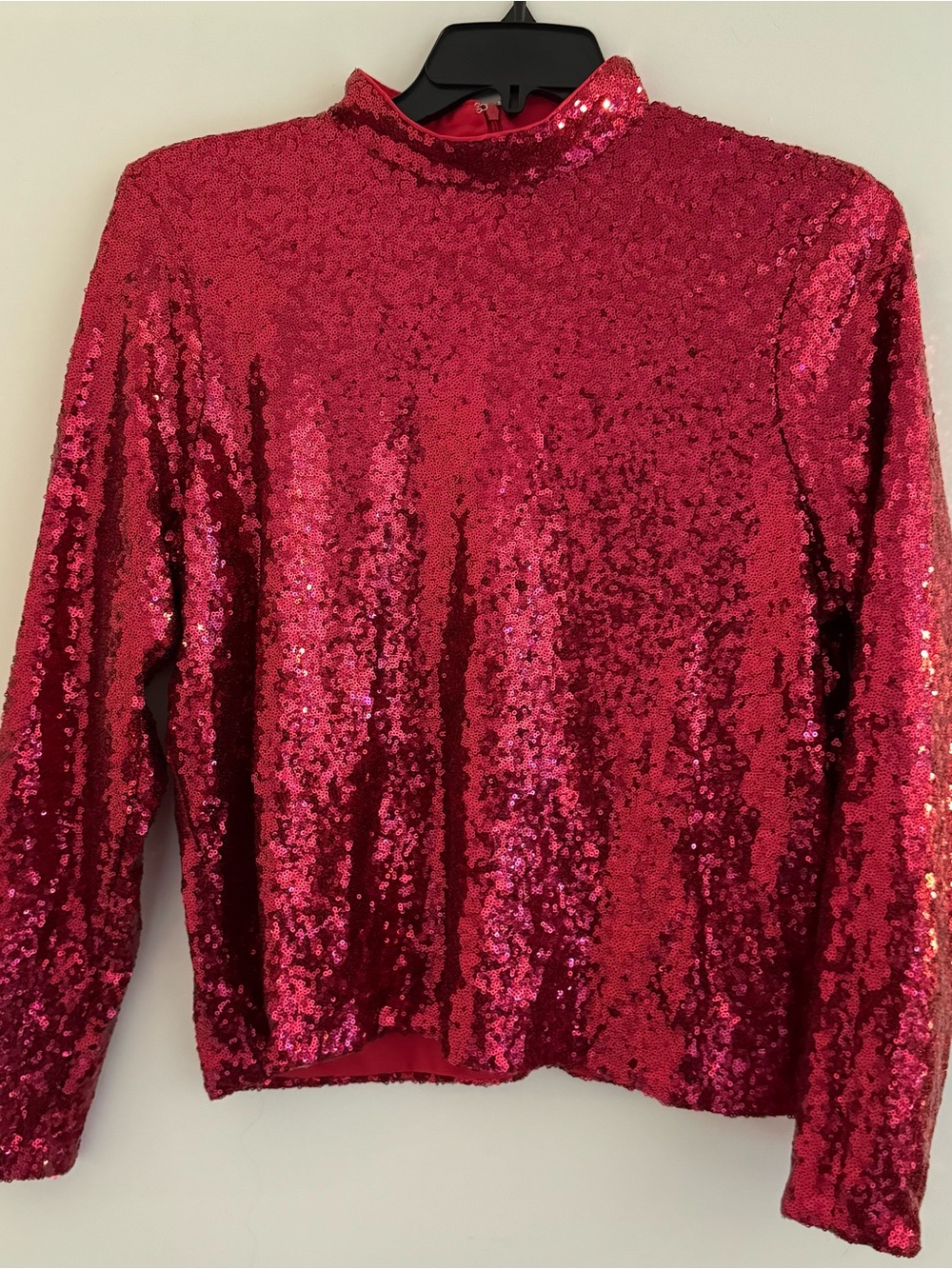 Sparkling Pink/Red Sequin Long-Sleeve mock neck top